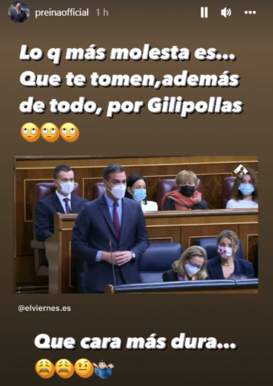 Mensaje de Pepe Reina en Instagram a Pedro Sánchez