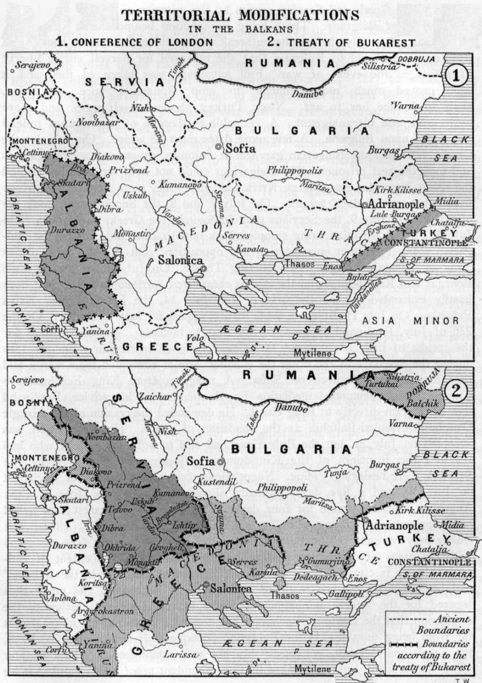 Límites en los Balcanes después de la Primera y la Segunda Guerra de los Balcanes (1912-1913)