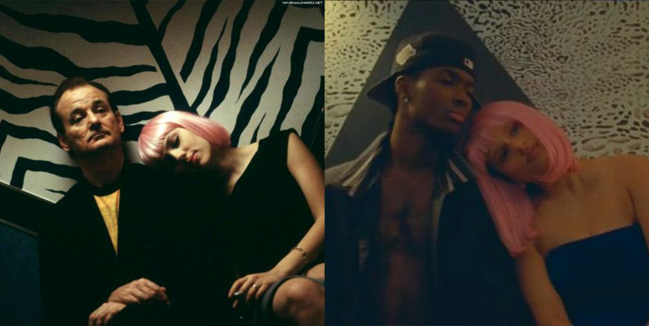 Fotograma de la película 'Lost in translation' y fotograma del videoclip de 'Candy', de Rosalía