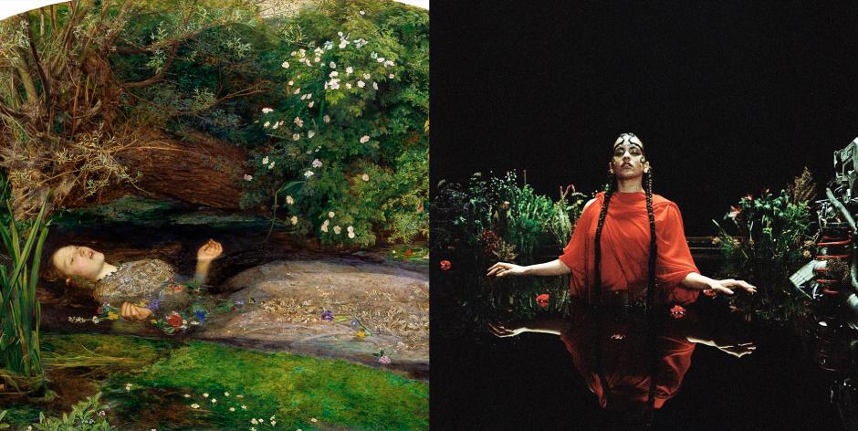 'Ofelia', de Sir John Everett Millais, y fotograma del videoclip 'Tú de aquí no sales'