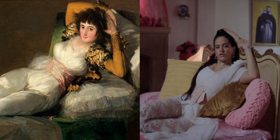 'La maja vestida', de Francisco de Goya, y fotograma del videoclip 'Di mi nombre'