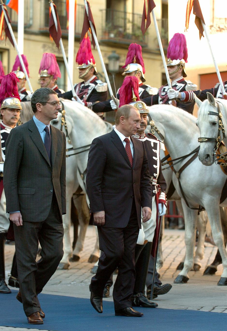 Alberto Ruiz Gallardón con Vladimir Putin, durante una visita del mandatario ruso a Madrid en 2006