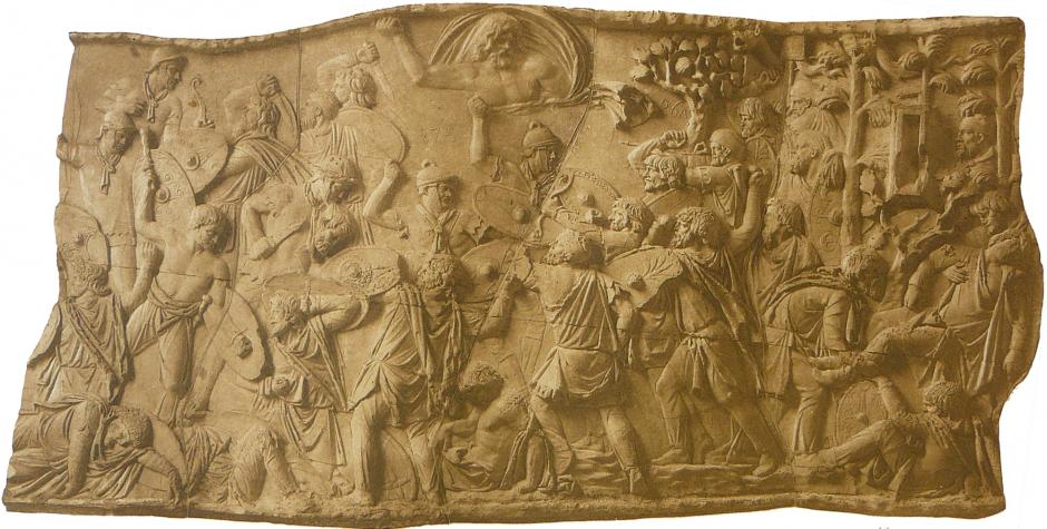 Legionarios romanos defendiendo un fuerte del ataque de los dacios. Detalle de la Columna de Trajano