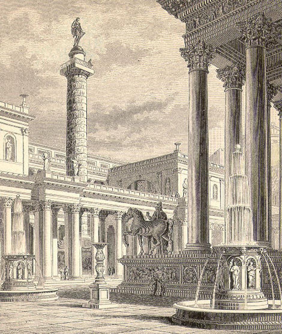 El Foro de Trajano y la Columna de Trajano en un grabado de hacia 1891