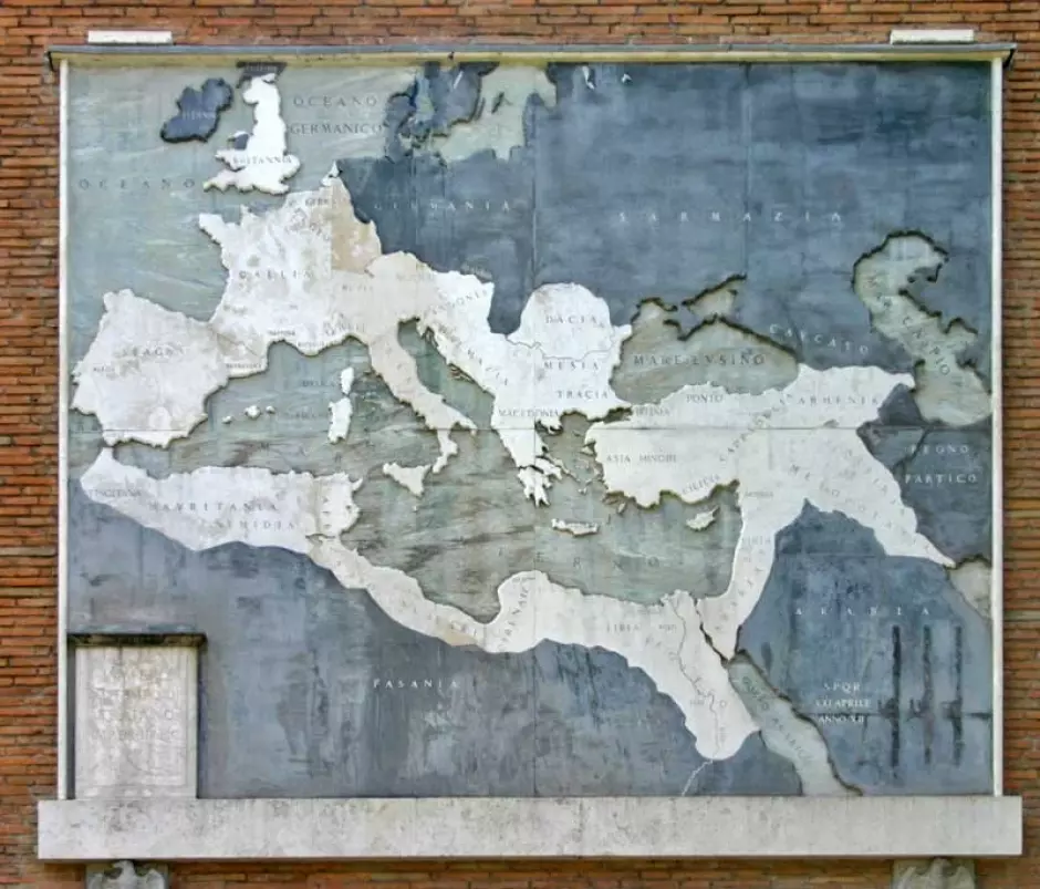 Mapa del imperio romano durante la época de Trajano, cuando alcanzó su máxima expansión