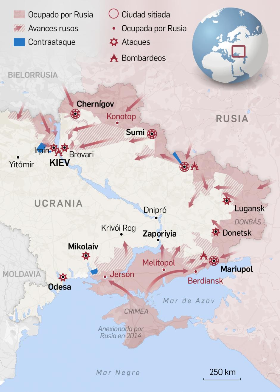 Mapa Ucrania 25 de marzo