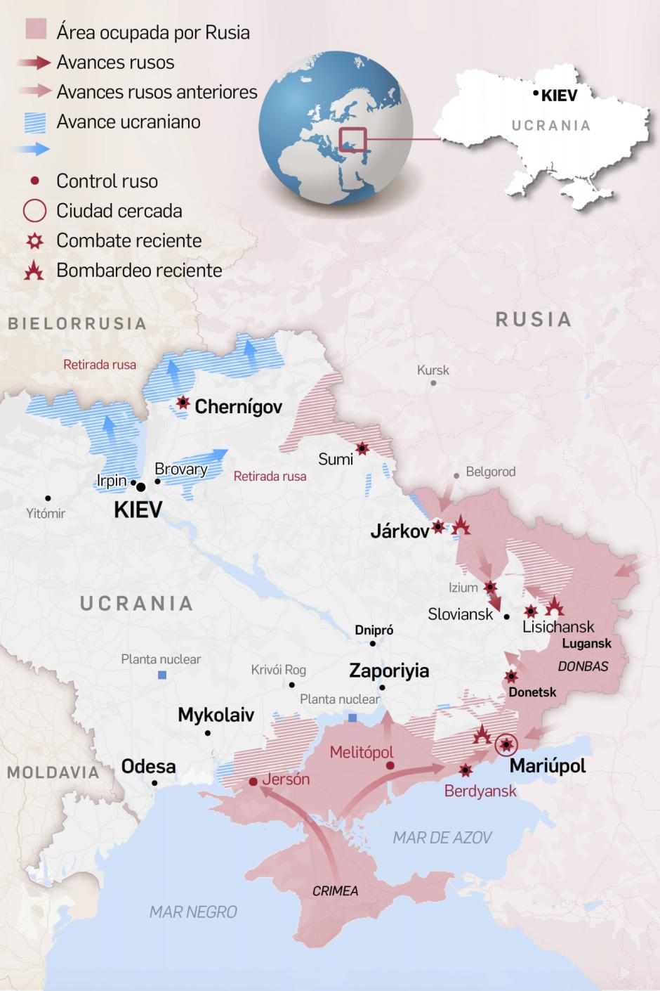 Mapa Ucrania 6 de abril