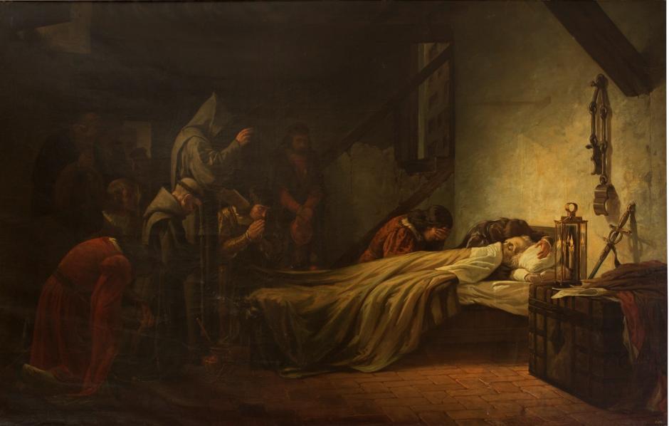 Muerte de Cristóbal Colón en una pintura de mediados del siglo xix de Francisco Ortego que forma parte de la colección del Museo del Prado