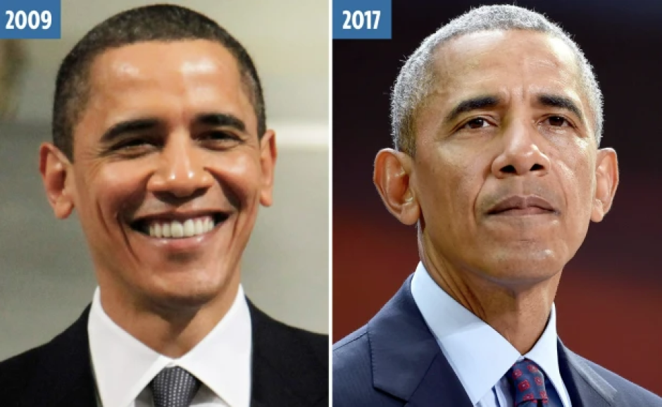 Obama, en 2009, tras ser elegido presidente de EE.UU., y en 2017, tras su salida de la Casa Blanca