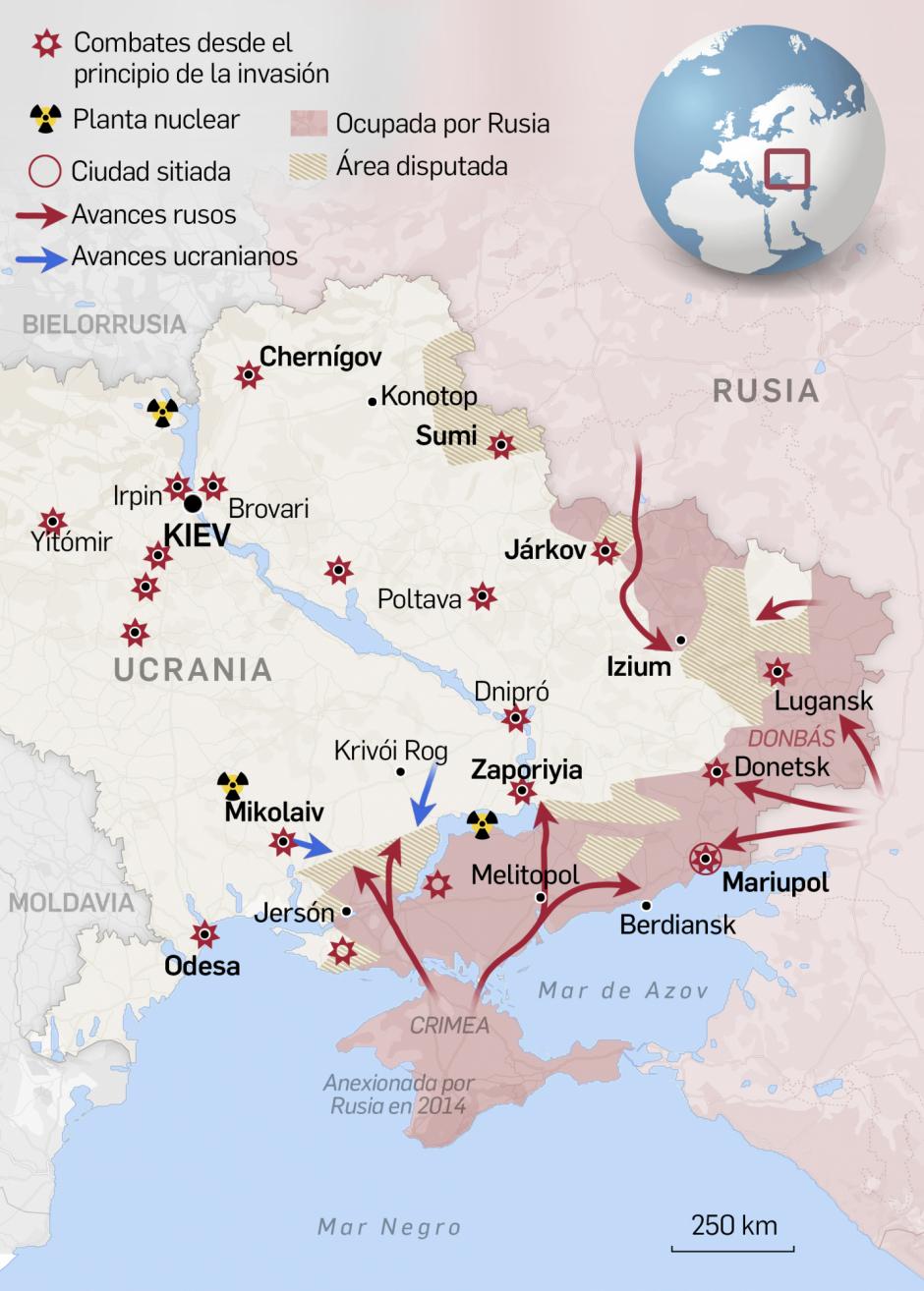 Mapa de la invasión a Ucrania a 11 de abril