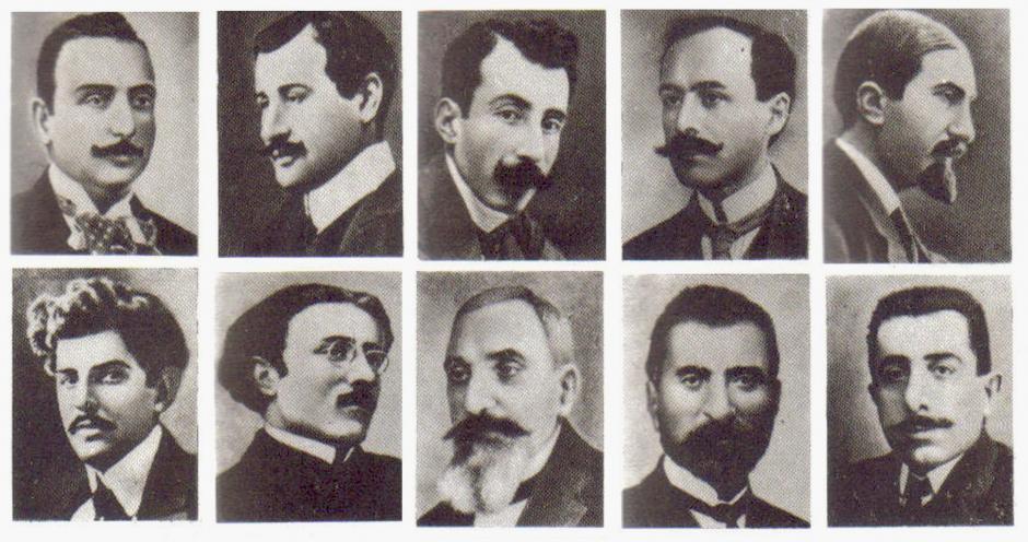 Algunos intelectuales armenios arrestados el 24 de abril de 1915; unas semanas después fueron deportados y asesinados
