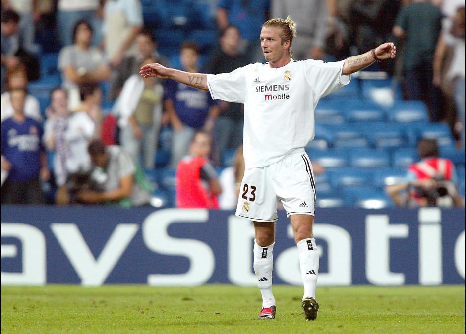 David Beckham con el Real Madrid durante un partido de la liga de Campeones de 2003