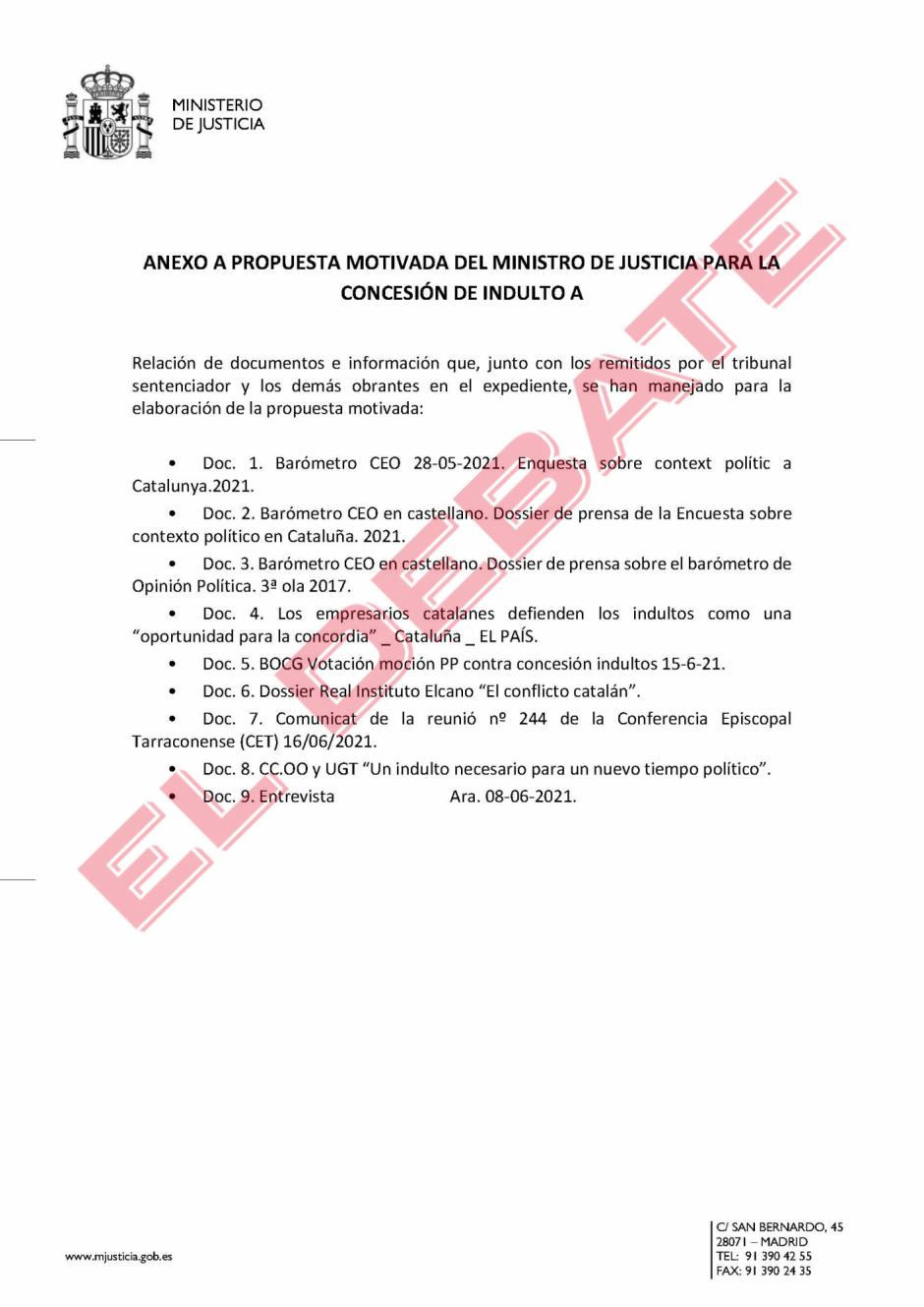 Documento exclusivo donde el Gobierno señala sus «argumentos» para sacar de prisión a los condenados por el Supremo