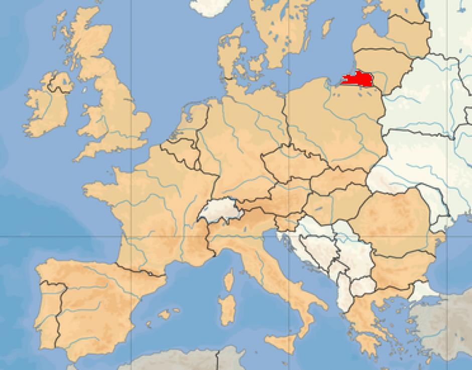 Òblast ruso de Kaliningrado, en rojo