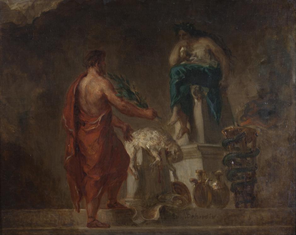 Lycurgus consultando la Pythia  por Eugène Delacroix