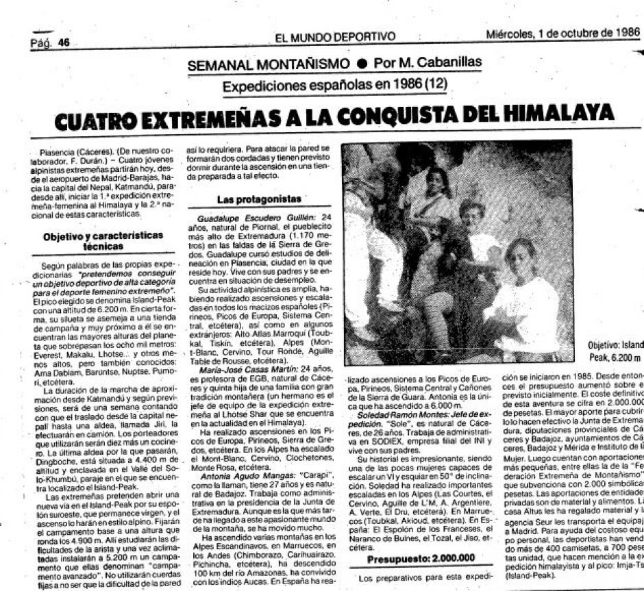 Imagen de la página del diario Mundo Deportivo donde se cuenta la expedición de Guadalupe