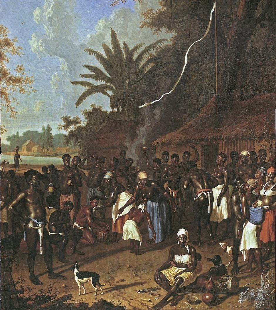 'Danza ceremonial de esclavos'. Dirk Valkenburg. (1706-1708)