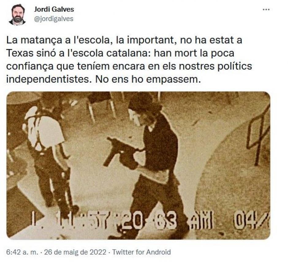 El tuit de Jordi Galves comparando la matanza de Texas con la presencia del castellano en las escuelas catalanas
