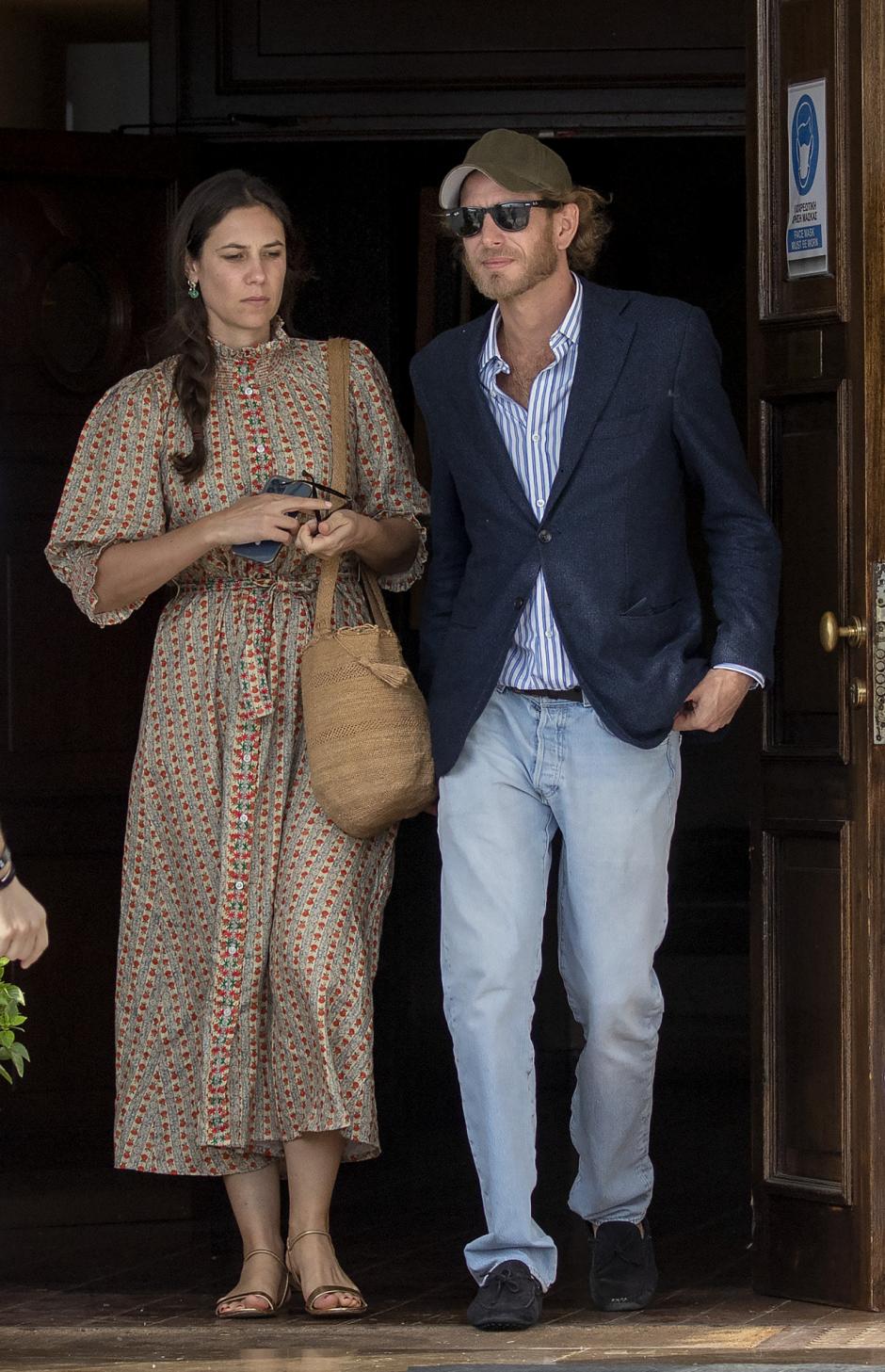 Andrea Casiraghi and Tatiana SantoDomingo after a reception hosted by KingConstantijn ofGreece in Athens, on October 24, 2021 *** Local Caption *** .