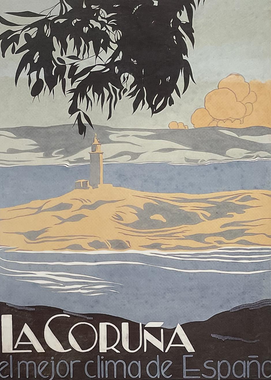 Cartel "La Coruña, el mejor clima de España", realizado por Álvaro Cebreiro en los años 30