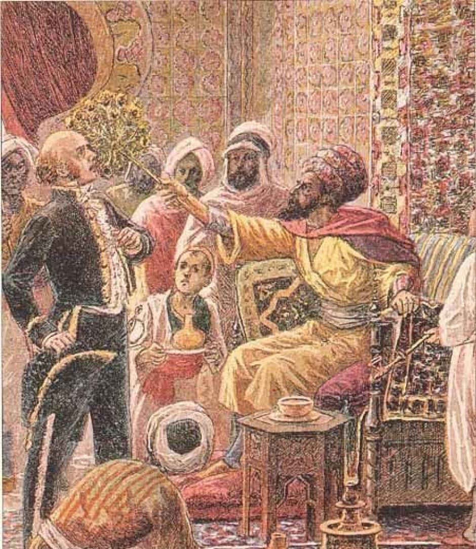 Dey Hussein abofetea al cónsul Deval con su abanico en esta ilustración de 1827