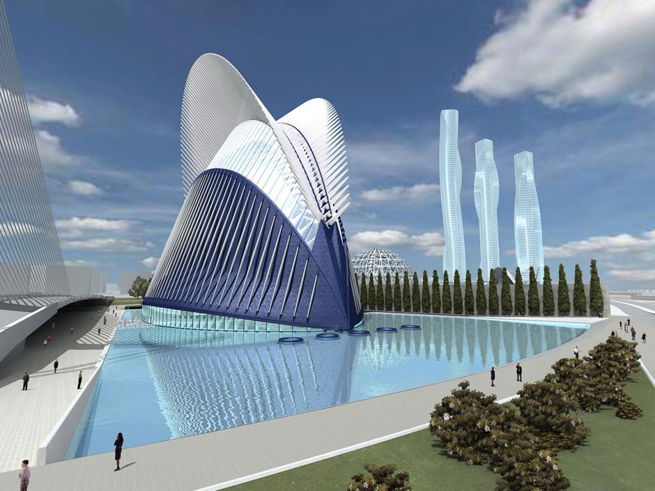 El proyecto original de Santiago Calatrava, con los tres rascacielos junto al Ágora
