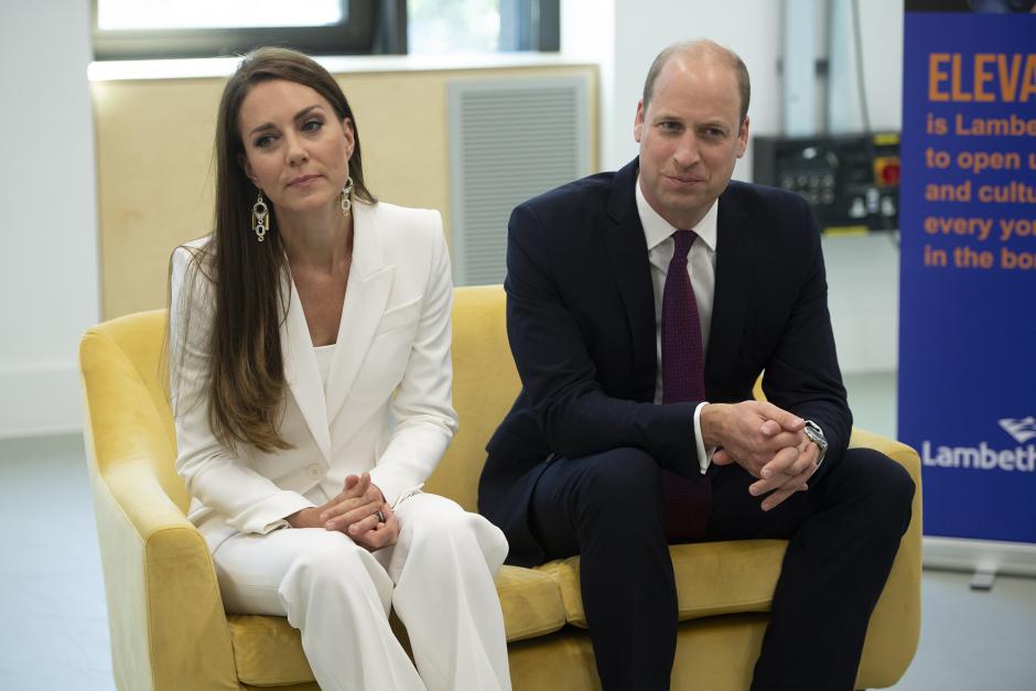 Prince William and Kate Middleton , Duchess of Cambridge attends the unveiling of the National Windrush Monument at Waterloo Station in London, Wednesday, June 22, 2022.