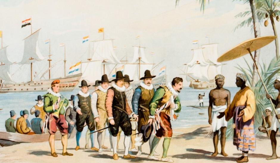 Cuadro sobre la llegada de los holandeses a la isla de Java