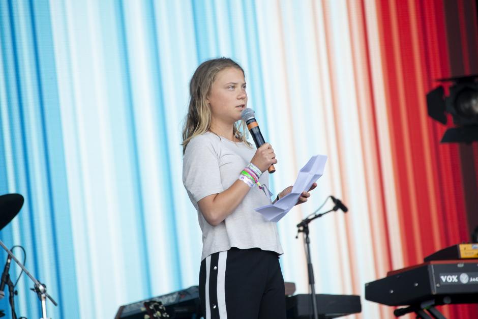 Greta Tunberg durante su discurso en el festival de Glastonbury