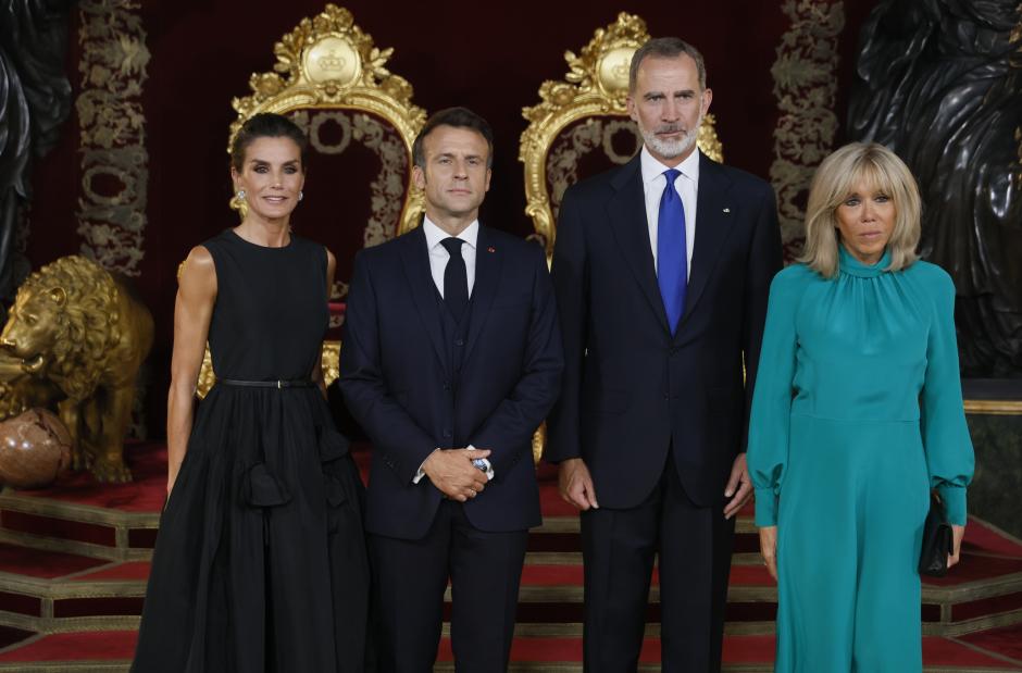 Spanish King Felipe VI and Queen Letizia Ortiz with French President Emmanuel Macron and wife Brigitte Macron during oficial dinner ceremony on occassion of 32 edition of NATO (OTAN) summit in Madrid on Tuesday, 28 June 2022.