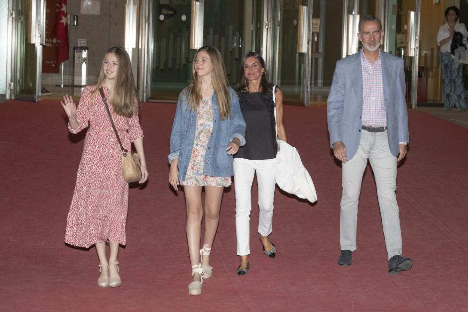 Spanish King Felipe VI and Queen Letizia Ortiz with daughters Princess Leonor de Borbon and Infant Sofia de Borbon in Madrid on Saturday, 25 June 2022.