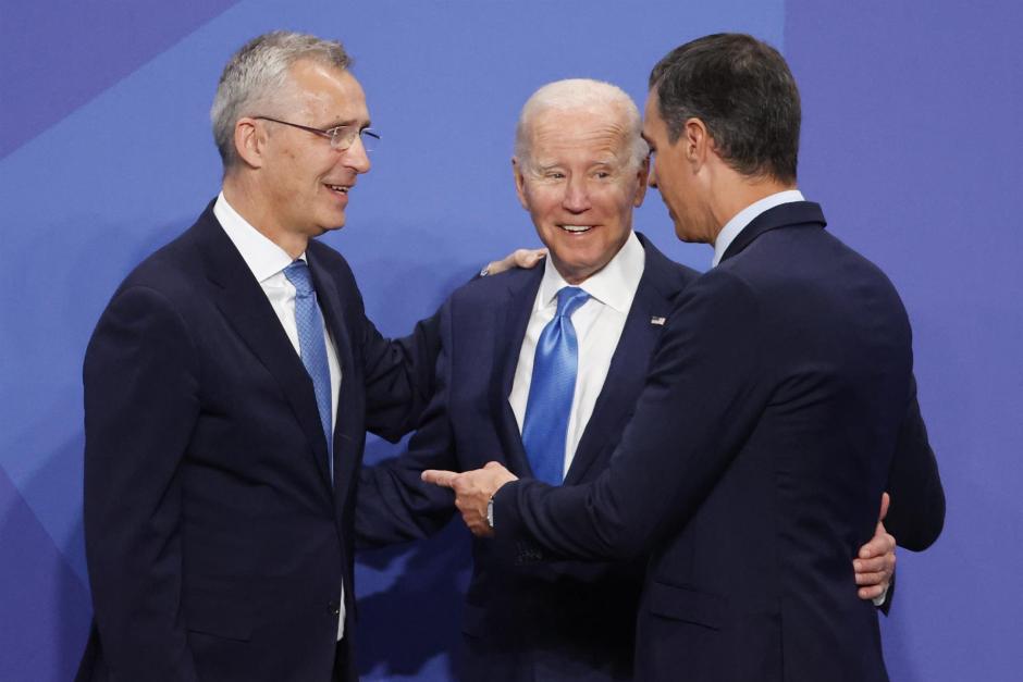 Jens Stoltenberg, Joe Biden y Pedro Sánchez en la jornada inaugural de la cumbre