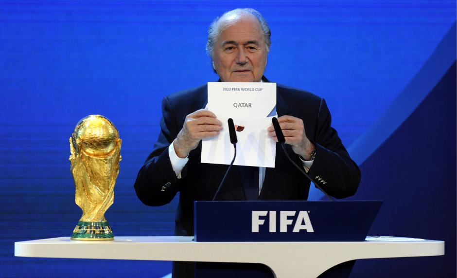 FIFA President Joseph S. Blatter announces that Qatar will be hosting the 2022 Soccer World Cup, on Thursday, Dec. 2, 2010, during the FIFA  2018 and 2022 World Cup Bid Announcement in Zurich, Switzerland