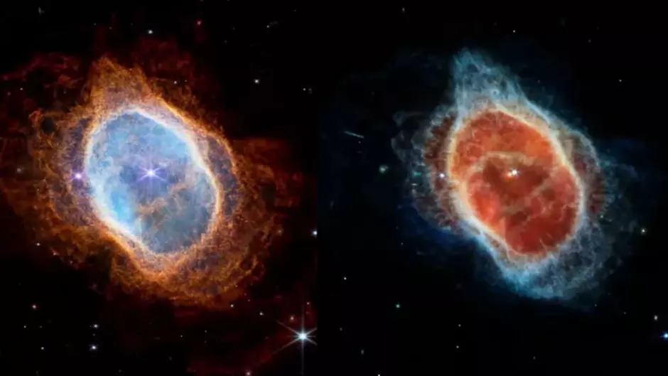 La tercera imagen del James Webb es de algunas estrellas que se apagan con fuerza ubicadas en la nebulosa planetaria del Anillo Su