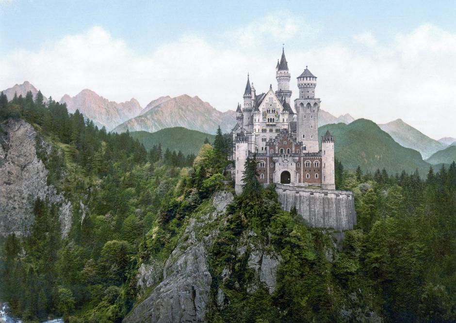 Una impresión fotocromática de la década de 1890 de Schloss Neuschwanstein