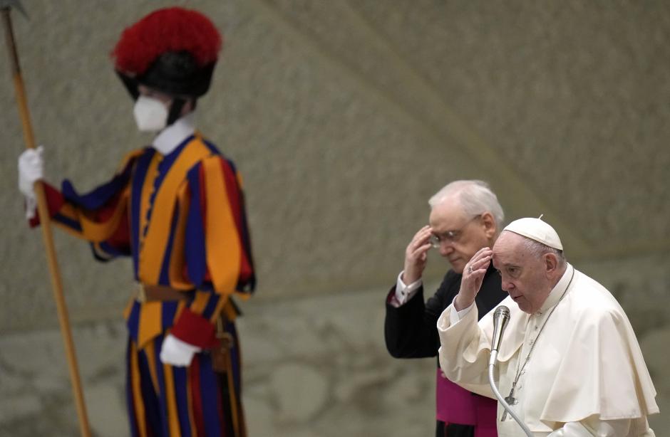 Pope Francis arrives for the weekly general audience at the Paul VI Audience Hall at the Vatican, January  *** Local Caption *** .