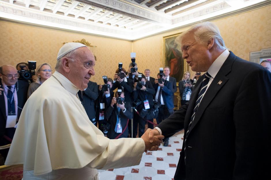 Pope Francis meets with President Donald Trump on the occasion of their private audience, at the Vatican, Wednesday, May 24, 2017. (L'Osservatore Romano/Pool Photo via AP)