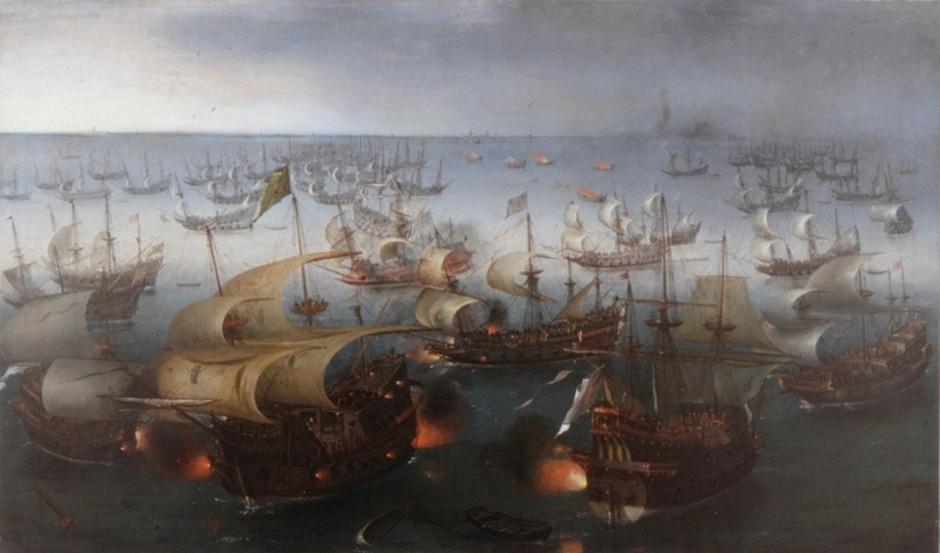 Batalla de la Armada española con el San Martín como buque insignia contra la Armada inglesa