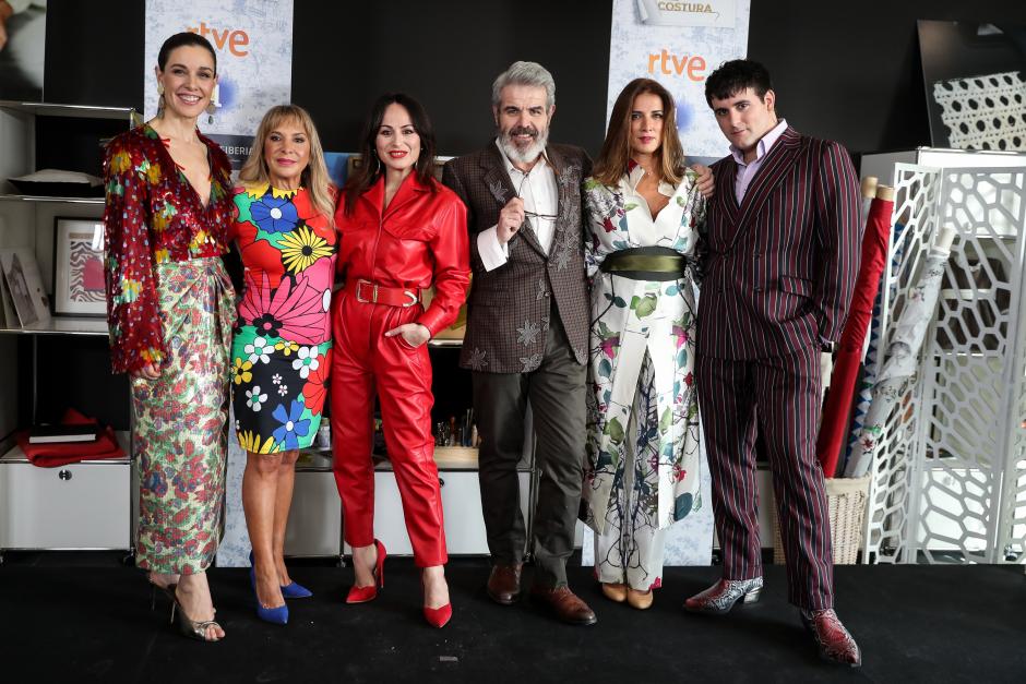 Presenter Raquel Sanchez Silva and designers Palomo Spain, Lorenzo Caprile ands Maria Escote at photocall for presentation tv show “ Maestros de la Costura “ three season in Madrid on Thursday, 23 January 2020.