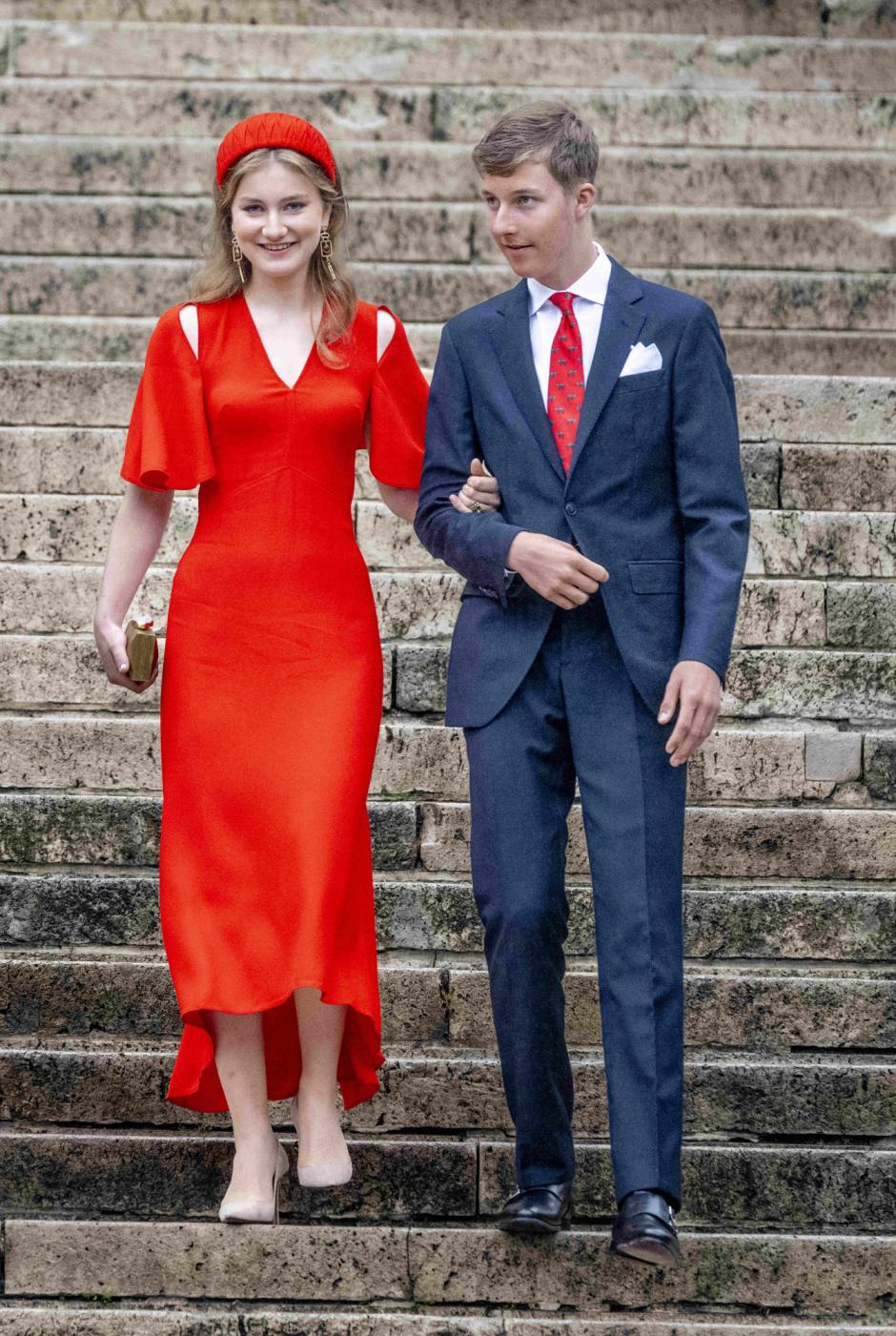 Princess Eleonore, Prince Gabriel, Queen Mathilde of Belgium, King Philippe - Filip of Belgium, Crown Princess Elisabeth and Prince Emmanuel leave after the Te Deum mass, on the occasion of the Belgian National Day, at the Saint Michael and Saint Gudula Cathedral (Cathedrale des Saints Michel et Gudule / Sint-Michiels- en Sint-Goedele kathedraal) in Brussels, Thursday 21 July 2022. Photo by Robin Utrecht/ABACAPRESS.COM