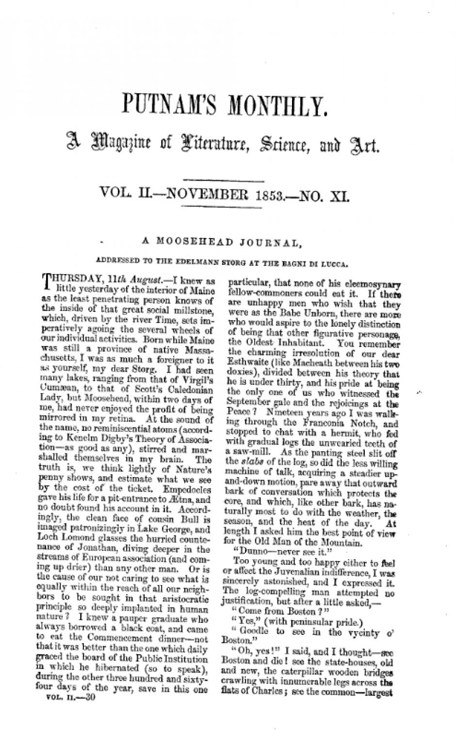 Primera página de la revista Putnam (1853)