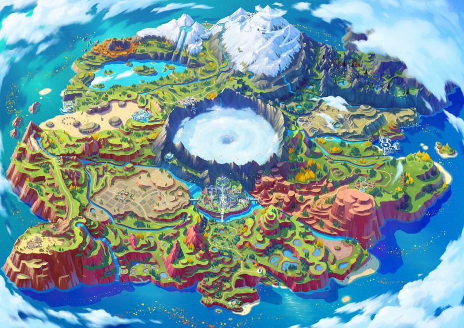 Mapa de Paldea, isla imaginaria donde se sucede la trama de las nuevas entregas de Pokemon Escarlata y Púrpura