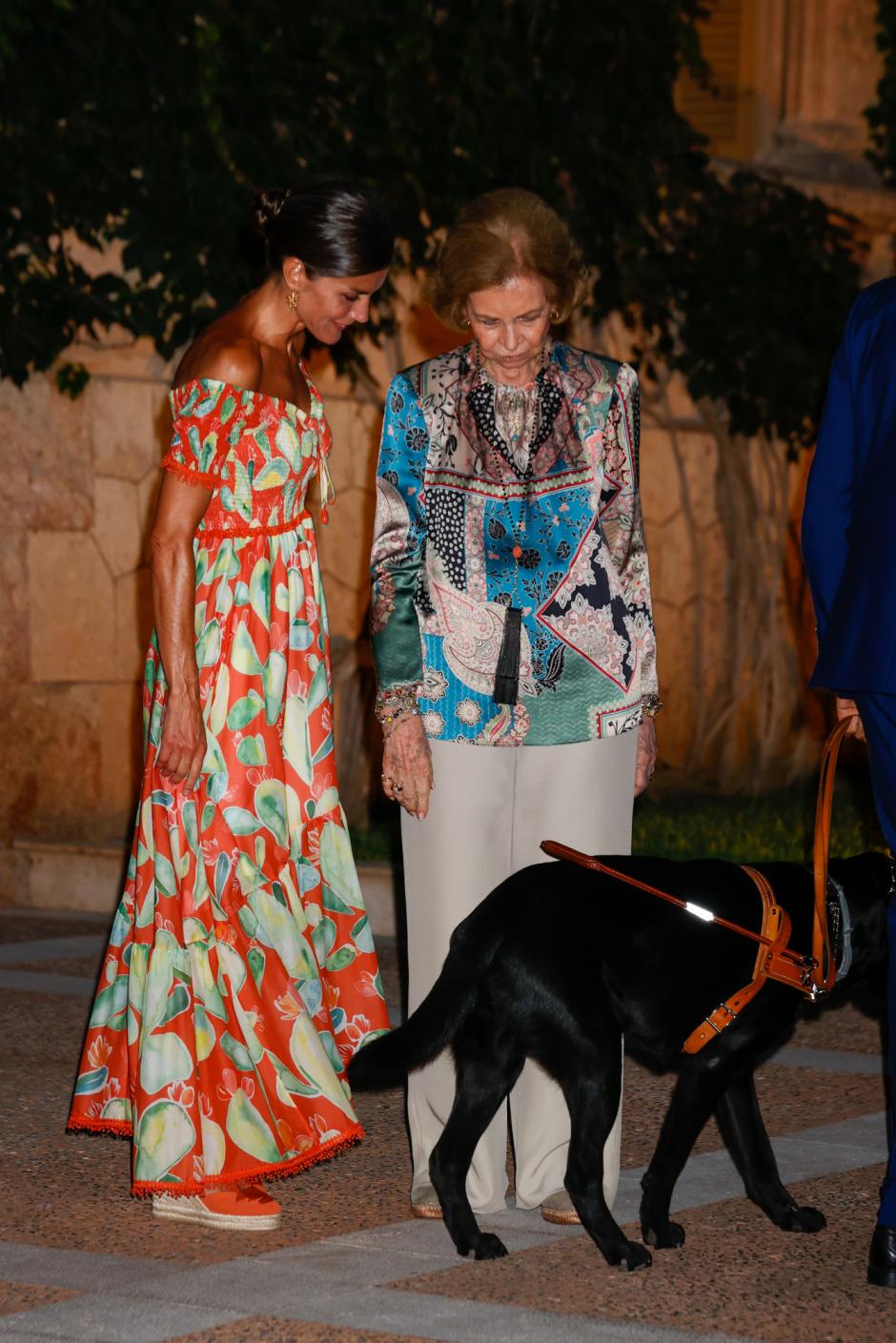 Spanish King Felipe and Queen Letizia Ortiz with Emeritus Queen Sofia during a reception at the Marivent Palace in Palma de Mallorca on Thursday 4 August 2022