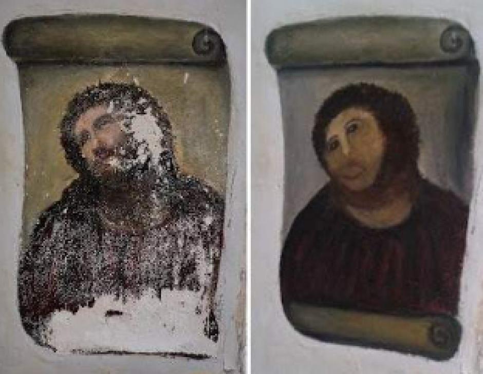 El Eccehomo de Borja antes y después de la "restauración"