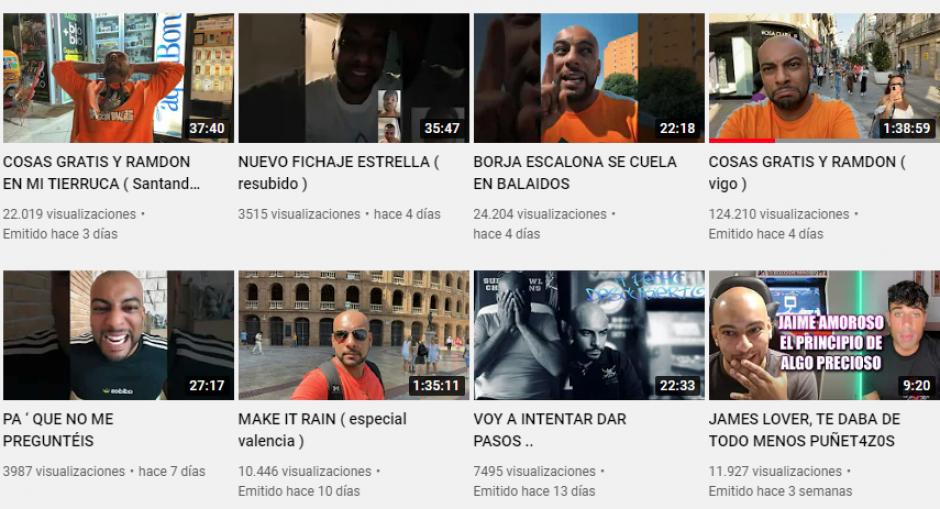 Captura de los vídeos subidos al canal de Borja Escalona