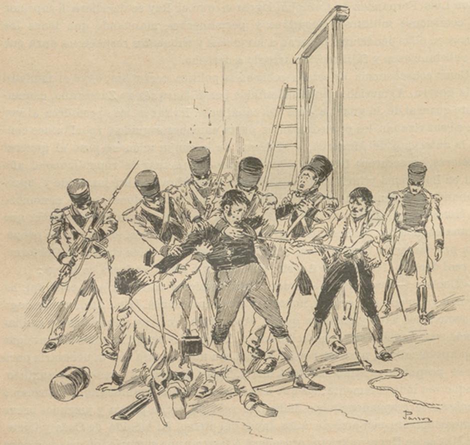 Representación de la ejecución de El Empecinado en la obra Historia de España en el siglo XIX (1902)