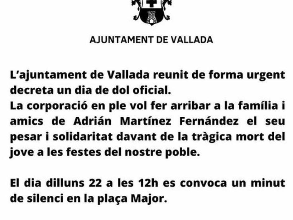 Anuncio del Ayuntamiento de Vallada