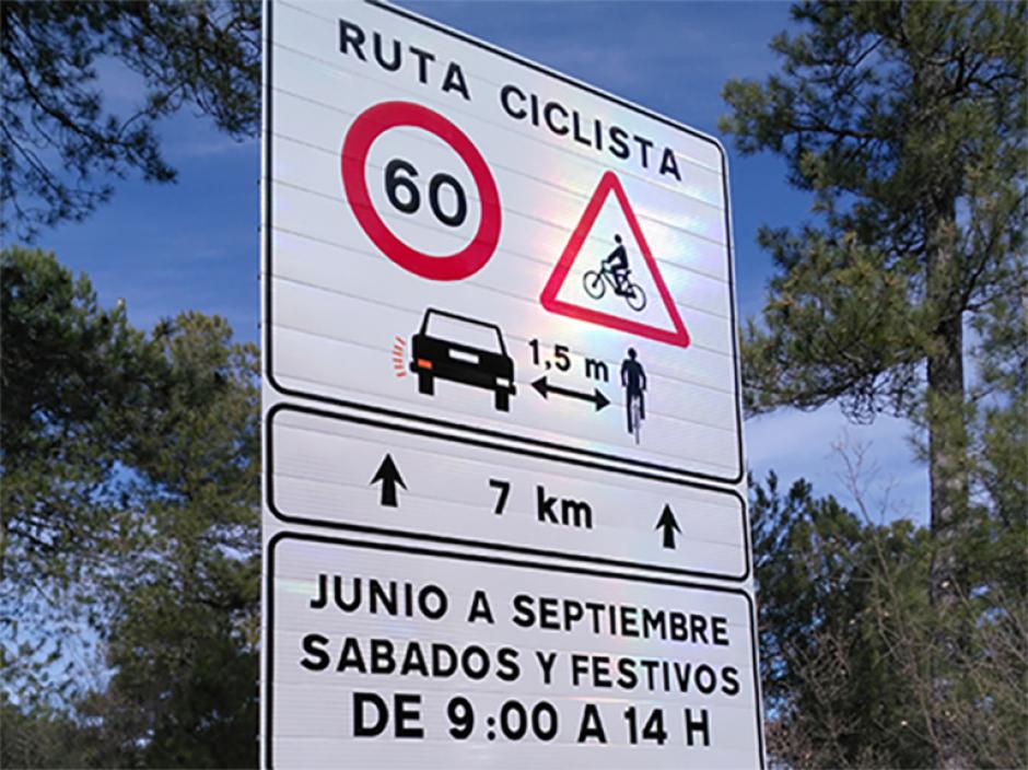 Espacio señalizado como ruta ciclista, especialmente protegido