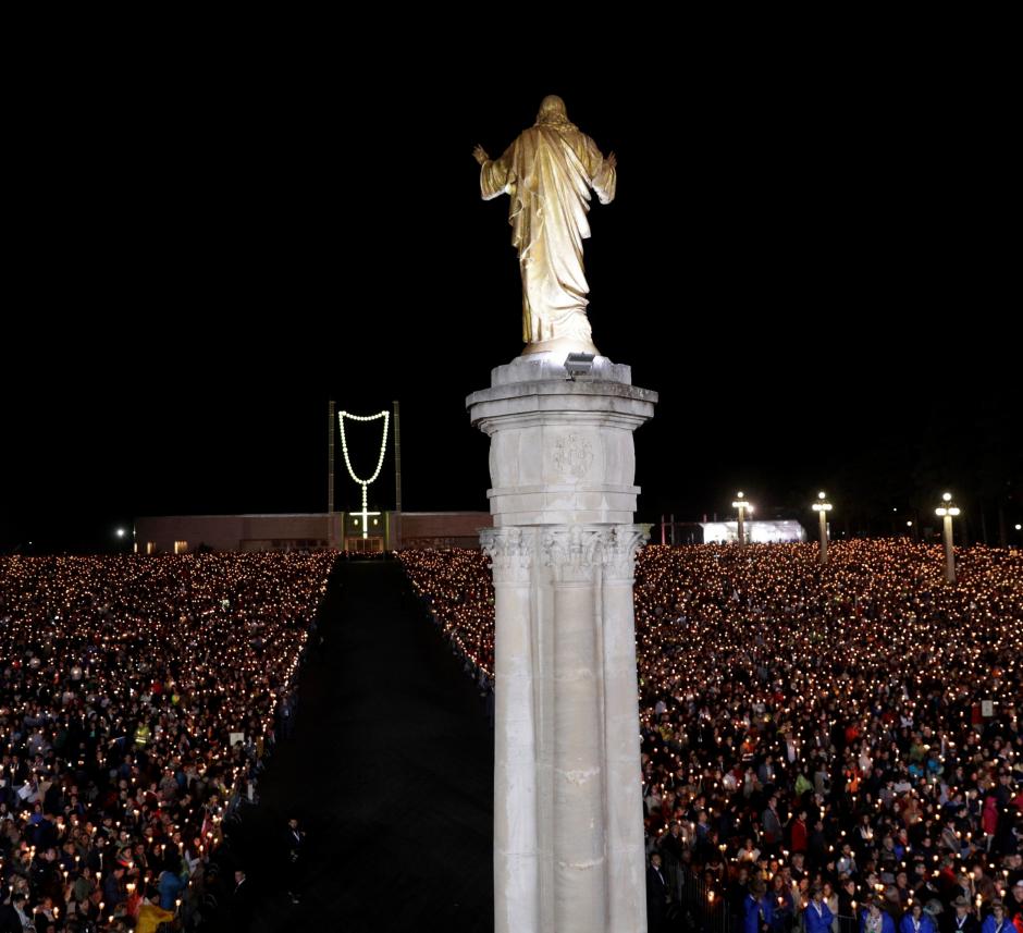Pilgrims and faithful attend a vigil prayer and a candle blessing led by PopeFrancis at the Sanctuary of Our Lady of Fatima Friday, May 12, 2017, in Fatima, Portugal.