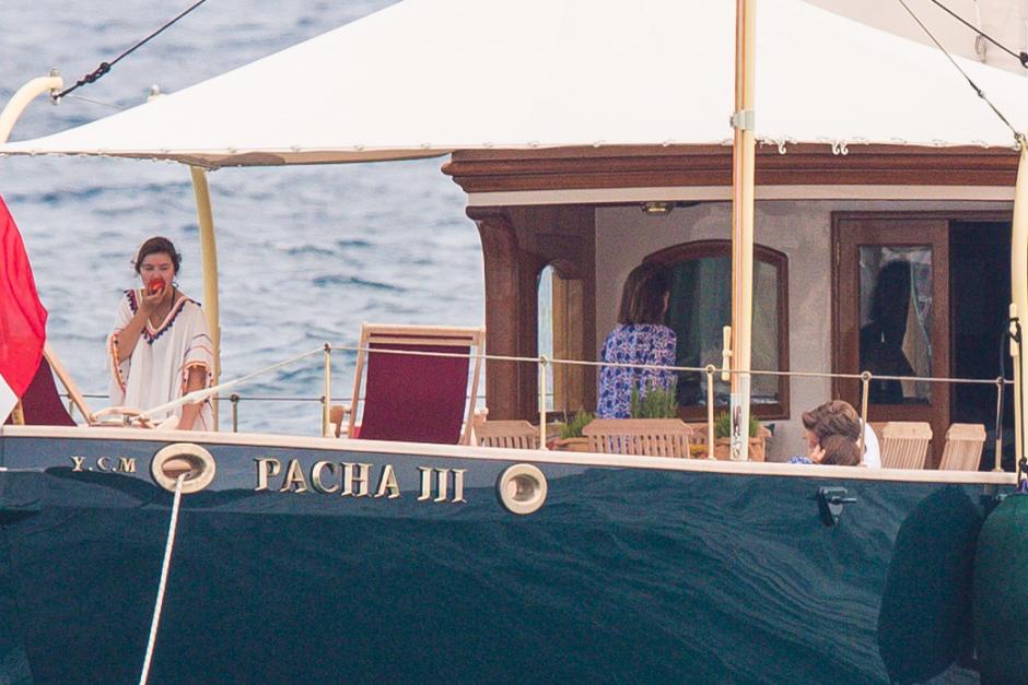 Princess Caroline of Monaco, her daughter princess Alexandra and her boyfriend Ben-Sylvester Strautmann on board of the Pacha III in Saint-Tropez. On july 14th 2018